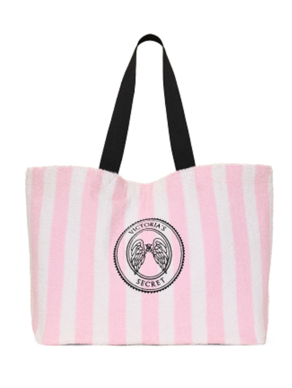 Victoria's Secret Pink & White Striped Tote with Black Logo